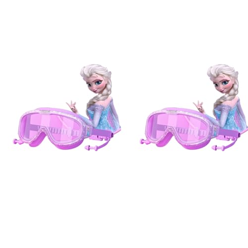 Proberos® Swimming Goggles for Girls 6-12 Years Old Cartoon Joint Payment UV Protection Anti-fog Coated HD Sparkling Framed with Intergrated Earplugs Adjustable Silicone Head Strap Storage Box 2PCS
