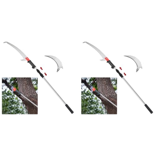 Optifit® Telescopic Manual Pruning Saw 9.8FT Extendable Stainless Steel Pole with Curved Hooked Blade Tree Pruner for Thick Branches 2 PCS