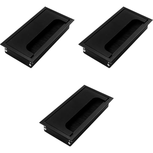 ZIBUYU® Rectangular Wire Cable Hole Cover Aluminum Alloy Office Table with Dust-Proof Brush Grommet Organizer for Desk Table 80x160mm Black 3PCS