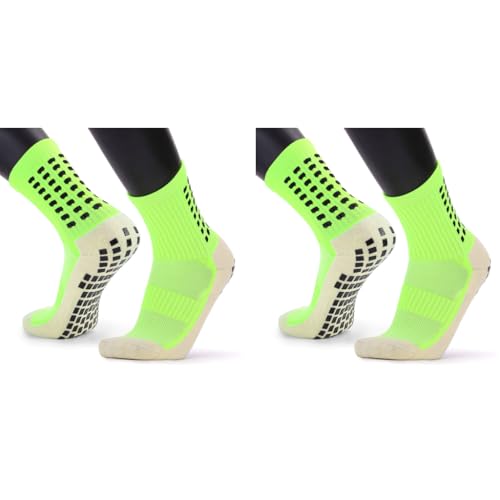 Proberos® Hi-Tech Performance Athletic Football Socks Cushioned High Ankle Sports Anti-Slip for Adult Young Calf Length Rubber Pad Grip Technology Green 2PCS