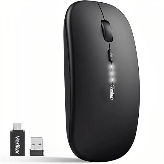 Verilux® Wireless Mouse Rechargeable, Upgraded Ultra Slim 2.4G Silent Cordless Mouse Computer Mice 1600 DPI with USB Receiver for Laptop PC Mac MacBook, Windows (Black+Battery Level Visible)