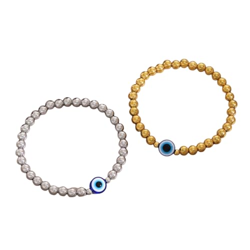 SANNIDHI® 2Pcs Evil Eye Bracelets for Women Charm Beaded Bracelet  6mm Stainless Steel Beading Friendship Bracelets Silver & Golden Finish Steel Bracelet