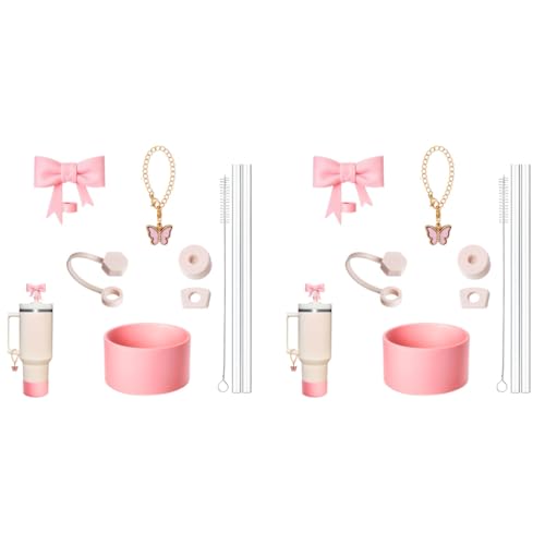 HASTHIP® for Stanley Cup Accessories 18PCS Charms Cute Bow Straw Cap Straws Cleaning Brush Butterfly Handle Bottom Sleeve Decor Kit Cup NOT Included