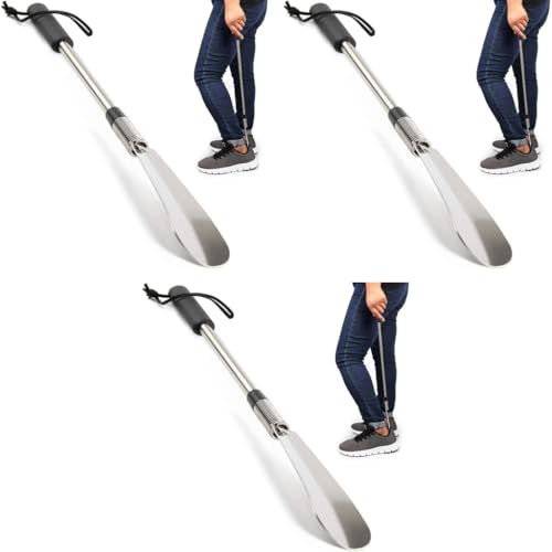 HASTHIP® Shoe Horn Long Handle Metal Adjustable Length Telescopic 16-38 Inch Portable For Seniors Men Women Kids 3PCS