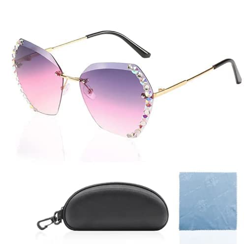 PALAY® Sunglasses for Women Stylish with Storage Case Cleaning Wipe Unique Cool Frameless Dragonfly Wing Shaped Sunglasses (Yellow and Pink)