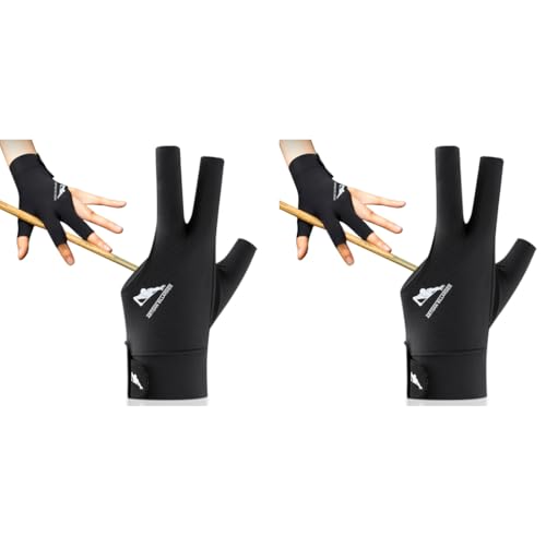 Proberos® 2PCS Snooker Pool Billiard Glove, Left Hand Billiard Glove, Single Hand Professional Snooker Glove, Breathable Snooker Glove, 3 Fingers Anti-Slip Patch Design with Adjustable Wrist Strap