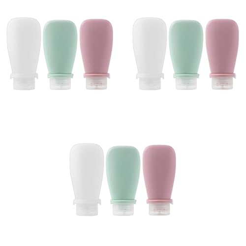 MAYCREATE® 9PCS Travel Toiletries Bottles Kit 90ML Silicone Containers with Leakproof Lid Refillable Body Lotion Dispenser Bottle for Shampoo Conditioner Gel Wash