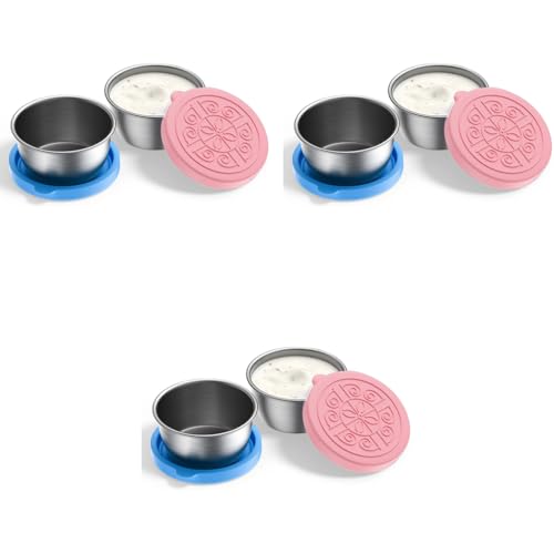 HASTHIP® 6PCS Salad Dressing Container to Go 40ML Small Containers with Lids Reusable Stainless Steel Sauce Cups for Lunch Bento Box Picnic Travel Pink Blue