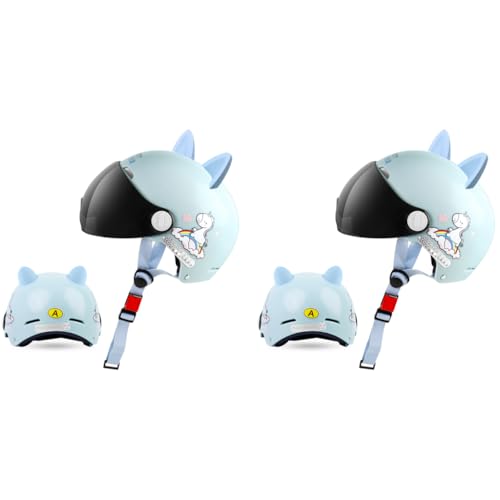 Proberos® Kids Bike Scooter Safety Helmet for 7-14 Year with UV Protection Visor Adjustable Chin Strap Anti-Impact Cushioning Cartoon Bunny Ear Unicorn Bicycle for Girls Boys Blue 2PCS