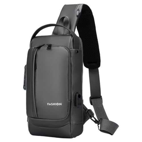 GUSTAVE® Sling Bag for Men - Waterproof Fashion Chest Bag with Handle, Lightweight Multi-Pocket Shoulder Bag for Travel, Hiking, Cycling & Commuting, Digital Password Lock, Compact Design, Black