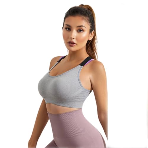 PALAY Sports Bra Women Fashion Sports Bra for High-impact Activities One Piece Breast Pads Stretchy Shoulder Strap Racerback Sports Bra for Running, Cycling, Aerobics, Boxing, L