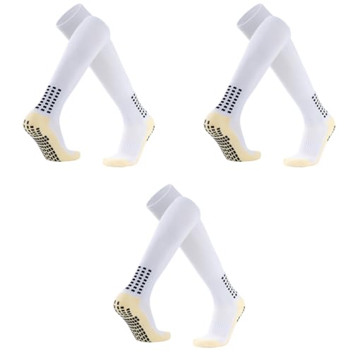 Proberos® 1 Pair Football Socks Sports Athletic Over-The-Calf Rubber Anti-Slip Breathable Comfortable for Men Women Running Training White 3PCS