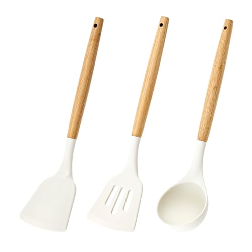 ZIBUYU® Pack of 3 Silicone Cooking Utensils Set, Non Stick Large Solid Spatulas, Silicone Large Spoons for Soup, Ideal BPA Free Kitchen Turners for Frying,