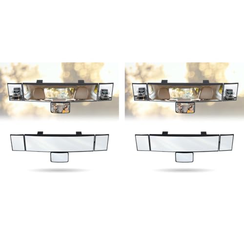 STHIRA® 15 Inch HD Wide Angle Rear View Mirror for Car Enhanced Visibility and Anti-Blind Spot Extension with Triple Rotatable Auxiliary Mirrors Easy Installation Clip On 2 PCS