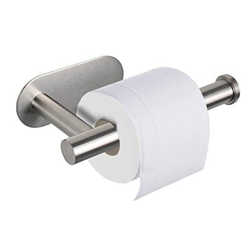 HASTHIP® Toilet Paper Holder Self Adhesive, Thicken 304 Stainless Steel Rustproof Adhesive Toilet Roll Holder no Drilling for Bathroom, Kitchen, Washroom, Chrome Finish, 16 * 4.5 * 8.2CM (Silver)