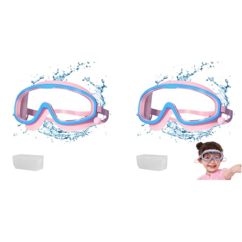 Proberos® Swimming Goggles for Kids with Ear Plugs UV Protection Anti-Fog No Leaking Comfort Fit Professional Adjustable Strap Design for 3-16 Years Children Pink 2 PCS