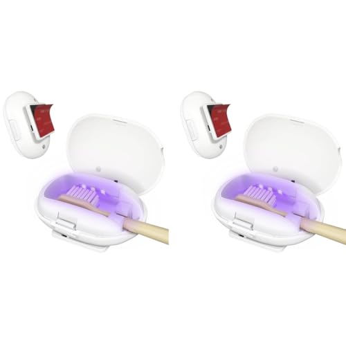 HANNEA® UV Sanitizer Toothbrush Holder USB Rechargeable Smart Automatic Holders for Bathroom Antibacterial Wall Mounted Portable Mini Stand 2 PCS