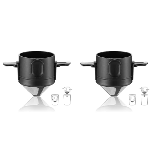 HASTHIP® Filter Coffee Maker Double Mesh Pour Over Food Grade Stainless Steel Plastic Dripper Paperless Foldable Fit Most Cup Keep Flavour Easy Use Clean 2PCS