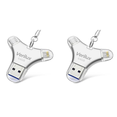 Verilux® Pendrive 64 GB 4 in 1 C Type with Lightning Micro USB A Type-C Interface Mini Hangable for iOS Android Compatible iPhone iPad PC Devices 2PCS