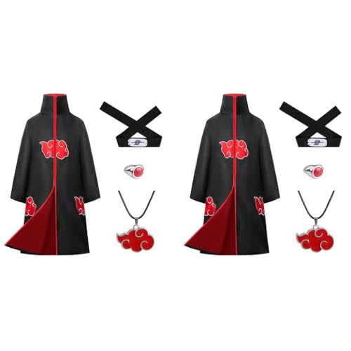 PATPAT® Itachi Uchiha Anime Cosplay Costume For Women Men 8PCS Set Akatsuki Cloak Long Robe Adults Teens With Headband Necklace Ring Halloween Size L Black