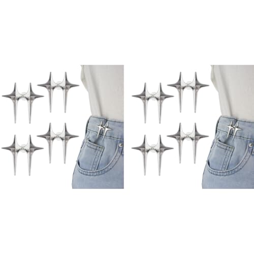 SANNIDHI® 4 Sets Adjustable Waist Buckle for Unfit Jeans Pants, Pants Size Adjuster Silver Star Instant Jeans Button Pins Waist Tightener, Detachable No Sewing Waist Adjuster for Pant Skirt X 2