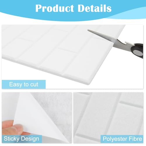 OFIFO® 6Pcs Felt Black Boards with 50 Drawing Pins, 30x30cm Self Adhesive Wall Brick Pattern Felt Board Utility Felt Board for Photo, Memo, Reminder Notes (White)