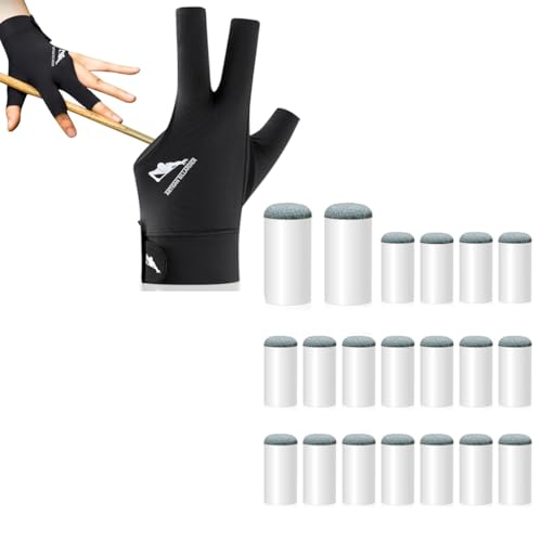 Proberos® 20 Pcs 9mm Slip-On Billiards Cue Tips With 1Pcs Snooker Billiard Glove,, Easy-to-Install Plastic & Leather Cue Stick Replacement Tips for Pool & Snooker, Durable & Professional