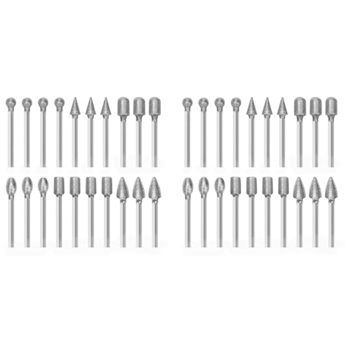 Serplex® 20PCS Diamond Drill Bit Set Stone Carving Rotary Tool Polishing Bits with 1/8 inch Shank 6 Designs Flat-faced Head Spear Tip Ball Tips Tapered Round Oval