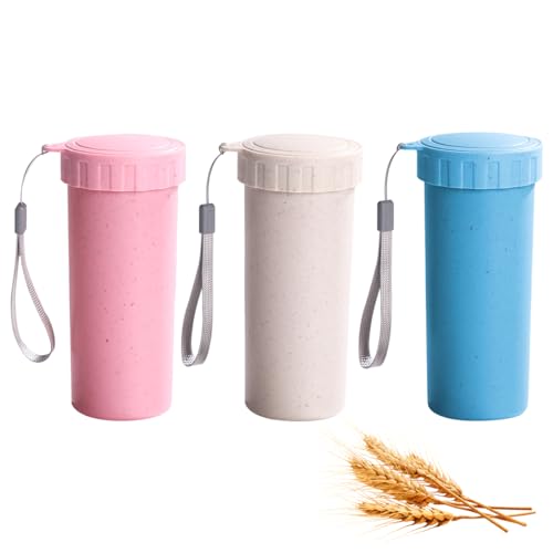 Supvox® 330ml Water Bottle Pack of 3 Unbreakable Water Bottle Set, Wheat Straw Slim Sipper Bottle for Adults, Women & Kids, BPA Free Water Bottles, Lightweight Water Bottle