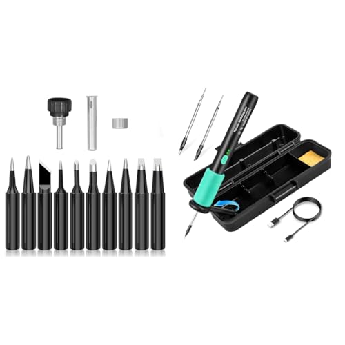 Serplex® Cordless Soldering Iron Kit with 3 Tips & Toolbox, 10Pc Soldering Tips Set for Hakko 900M/936, DIY Repair, Crafts, Scrapbooking, Adjustable Temp, Fast Heat-Up, USB Rechargeable