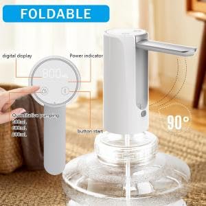 HASTHIP Automatic Water Dispenser Pump for 20 L Bottle with LED Touch Display & 1200 mAh Battery | Foldable Spout for Home and Office
