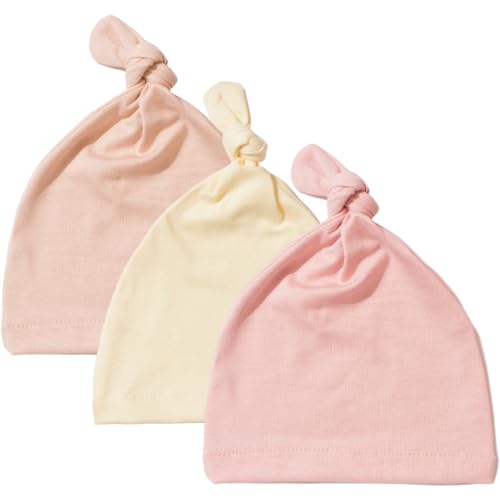 SNOWIE SOFT® 3 Pack Baby Newborn Hats Set Knot Beanie Hats Soft for Infant Baby Girls Boys Caps 0-6 Months