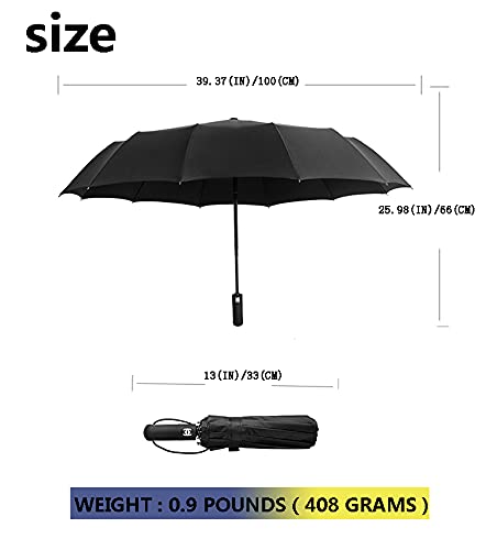 ZIBUYU Big Umbrella for Rain and Sun Protection with 10 Fiberglass Ribs and Automatic 3 Fold Design | Waterproof UV Resistant Travel Umbrella for Men and Women