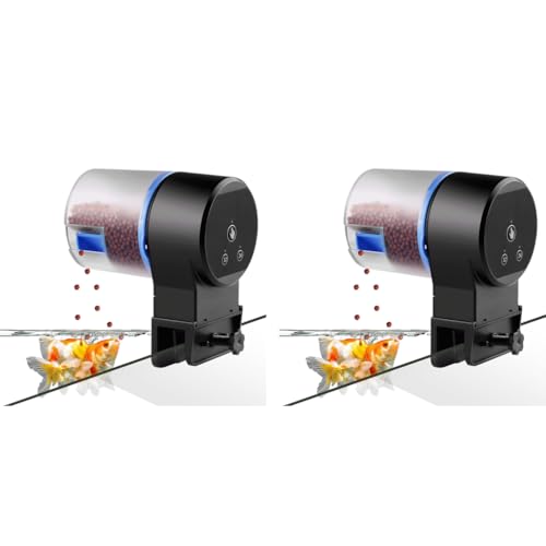 ZIBUYU® Automatic Fish Feeder for Aquarium 50g Capacity Timed Food Dispenser with Adjustable Settings No Jam Portion-Controlled Dispensing Tank Wall Mounted Battery Operated 2PCS