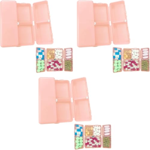 HANNEA® Pill Medicine Organizer Storage Box with 7 Compartments Folding Design Moisture-Proof for Vitamin Pills Supplements Holder Container Pink 3 PCS