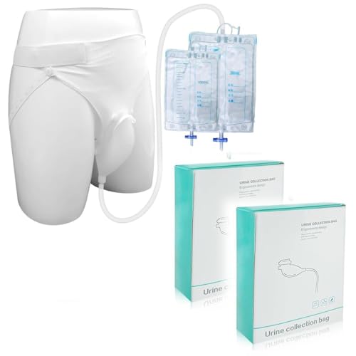 HANNEA® 2PCS Urinal For Men, Urine Collect Bag, Reusable Silicone Urine Collector Portable Wearable Male Urinary Drainage Bag System For Adults, Elderly Men Type, White