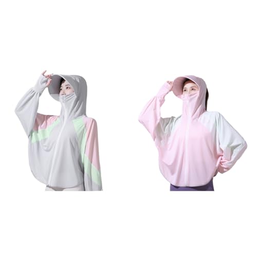 PALAY® Women Sun Protection Silk Jacket & UPF 50+ Hoodie Combo, Multicolor, Free Size, Full Zip, Quick Dry, UV Block, Outdoor Wear for Running, Hiking, Travel, Versatile Layer