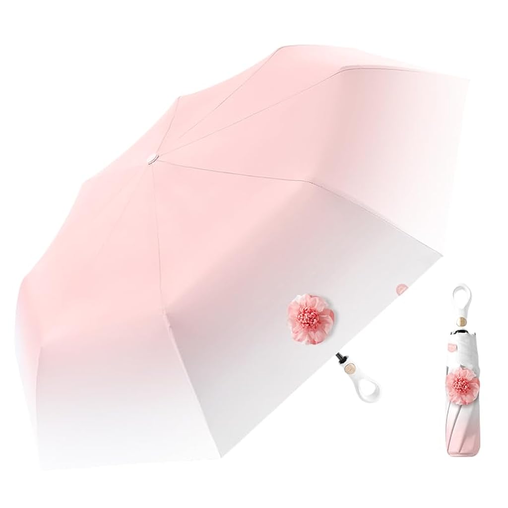 ZIBUYU Folding Umbrella UPF 50+ Heat Reduction Sun Umbrella with Black Liner Ultrastrong Glass Fiber Ribs Design Windproof Fashion Pink Outdoor Sun Rain Umbrella Travel Lightweight Umbrella.