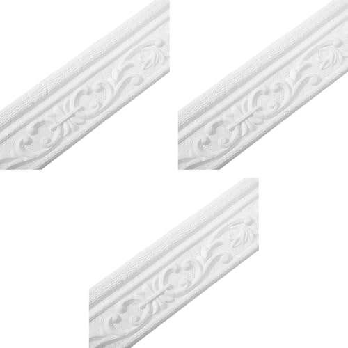 HASTHIP® 30Ft Trim Sticker Vintage 3D Embossing Decal for Home Decor Background Frame Cuttable Self-Adhesive Decorative Border Wall Photo 3 inches x 30Ft White 3PCS