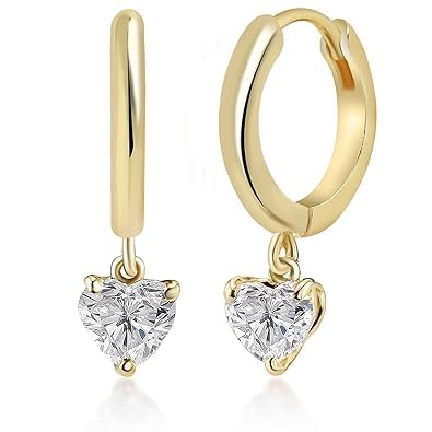 ZIBUYU® Loop Earrings for Women Bold Golden Loop Earrings Dainty Rhinestone Heart Charm Drop Earrings Swing Earrings, Hypoallergenic Metal Earrings, 1 Pair