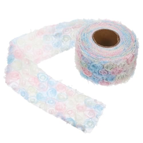 HASTHIP® 1 Roll Color Lace Trim 3D Rose Flower Edging Fabric Edging for DIY Crafting Decorative Rose Flower Applique Ribbon for Sewing, Scrapbooking, Bullet Journaling, Art Decoration, 6cm x 5 Yard