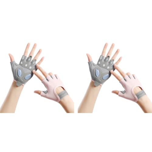Proberos® Women Workout Gloves CrossFit Gym with Anti Slip Silione Pad Palm Design Compression Fitness Summer Breathable Fingerless Gloves, Size-S 2 PCS