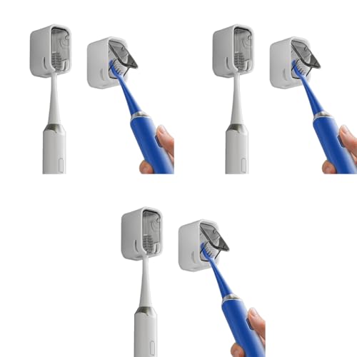 HASTHIP® 6PCS Wall Toothbrush Holder with Dustproof Cover Clear Window Self-Adhesive Vertical Storage Quick Dry Removable Design Compact Space-Saving Bathroom Organizer Home