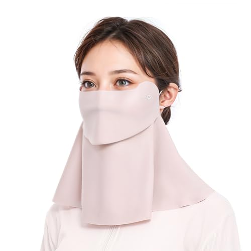 SANNIDHI® Mask for Women Sun Protection, Face Mask for Bikers, UPF 50+ Face Cover for Women with Neck Coverage, Breathable Ice Silk Reusable Summer UV Mask for Face (Pink)