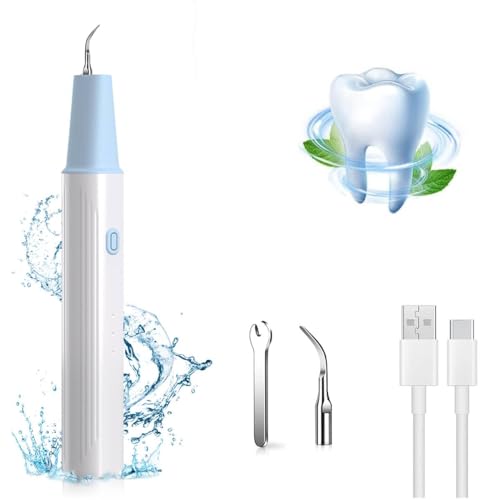 HANNEA® Ultrasonic Plaque Remover Electric Tartar Remover with LED, 3 Working Modes, Cordless Electric Plaque Remover with 2 Bits and Oral Mirror, Remove Teeth Stain Tartar Plaque