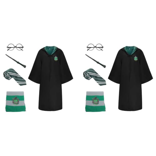 PATPAT® Nylon Harry Potter Costume Cloak Cosplay Robe for Women Men House of Slytherin Set with Tie Wand Round Glasses Magic Wizards Halloween for Teens Adults M 2PCS