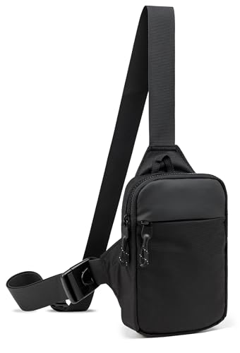 GUSTAVE Small Sling Bag for Men - 7.2'' Capacity with Double Layer Zipper Pouches, Lightweight Waterproof Nylon, Crossbody Phone Bag, Quick-Release Buckle Strap, Fashionable Travel Waist & Chest Bag