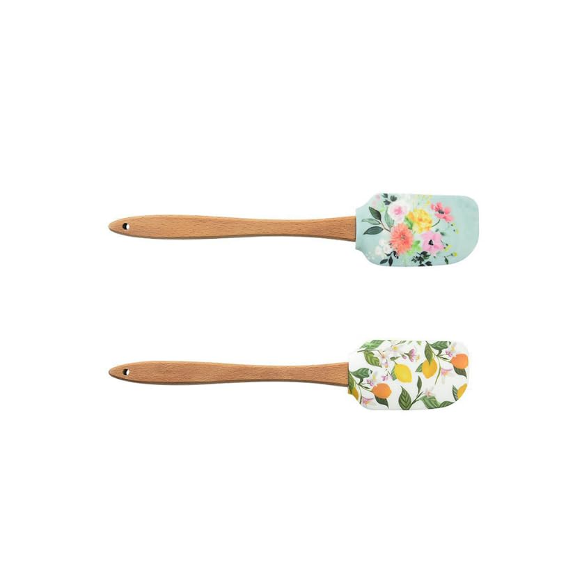 ZIBUYU Silicone Spatula Set for Baking with Wood Handle | 2pcs Kitchen Cooking Tools
