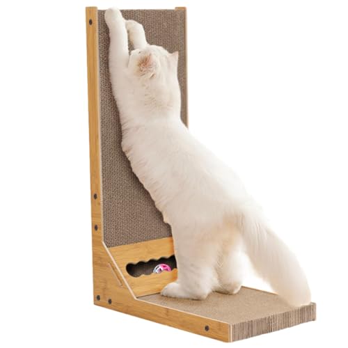 Qpets® Cat Scratcher with Bell Toy 26.8 Inch Stand-up Cat Scratcher Premium Cardboard Scratcher for Cat Cardboard Scratcher Cat Toy