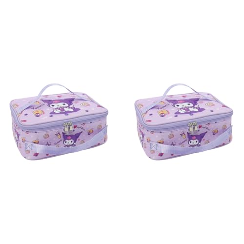 HASTHIP® Cotton Kuromi Insulated Bento Box Lunch Bag 11.4x8.3x3.9 Inch Multi-Purpose Waterproof Dual-Handle Design Office Storage for Kids Students Adults Purple 2PCS